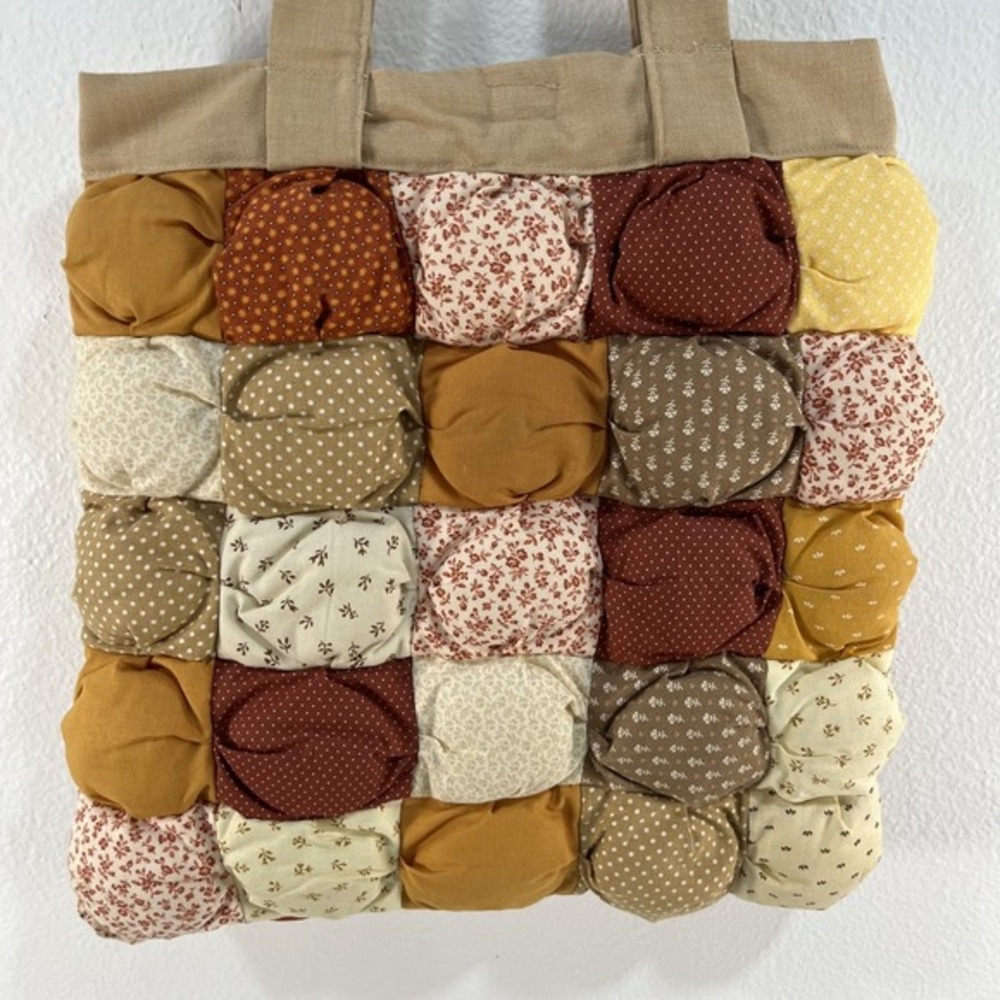 Handmade Puff Quilted Patchwork Tote Bag Boho Cottagecore Vintage Style - Picture 3 of 8